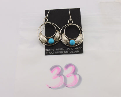 Navajo Handmade Dangle Earrings 925 Silver Blue Turquoise Native Artist C.80's