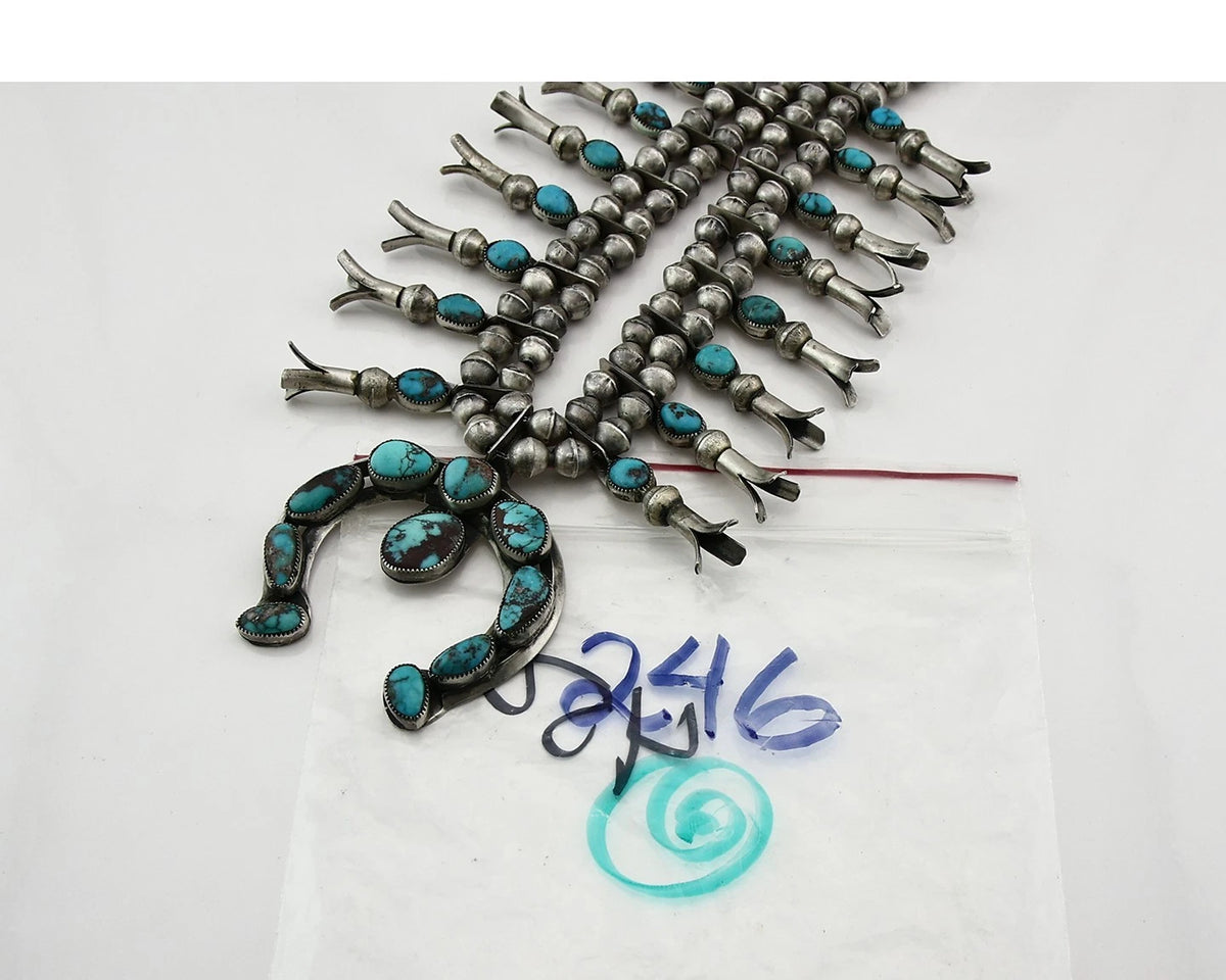 Navajo Squash Necklace Natural Bisbee Turquoise Handmade Vintage C.70's