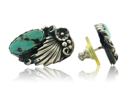 Navajo Earrings Sterling Silver Natural Turquoise Vintage Authentic