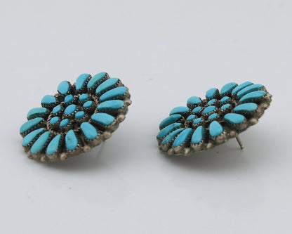 Zuni Earrings 925 Silver Sleeping Beauty Turquoise Artist Signed C.80's