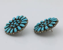 Zuni Earrings 925 Silver Sleeping Beauty Turquoise Artist Signed C.80's