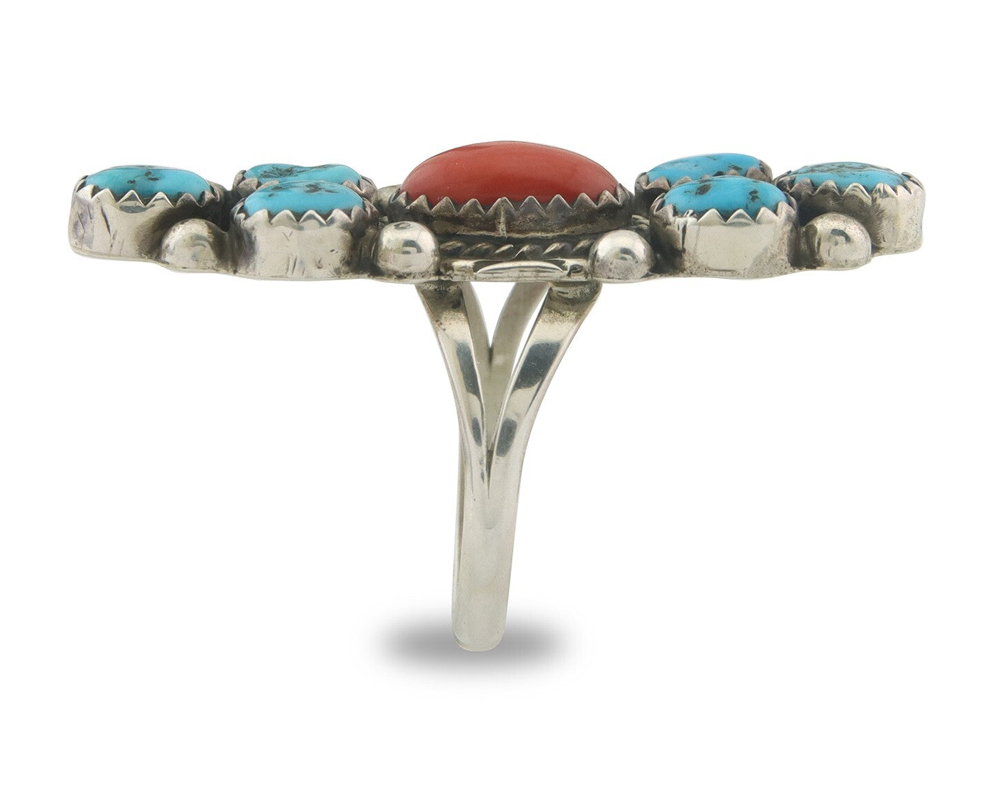 Vintage Navajo Ring 925 Sterling Natural Gemstones Signed IHMJ & MT Sz 6.75
