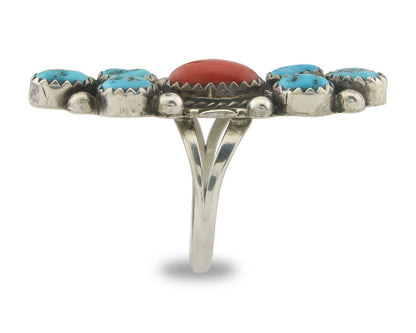Vintage Navajo Ring 925 Sterling Natural Gemstones Signed IHMJ & MT Sz 6.75