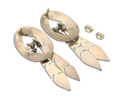 Navajo Feather Earrings 925 Silver Dangle Artist Signed DISHTA C.80's