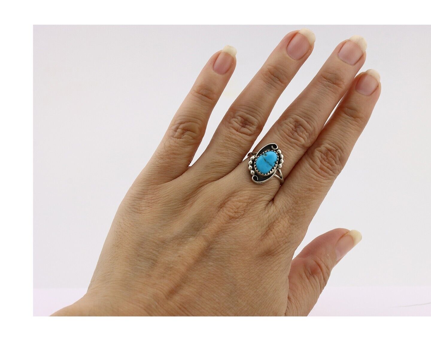 Navajo Ring 925 Silver Blue Turquoise Artist Signed K C.80's