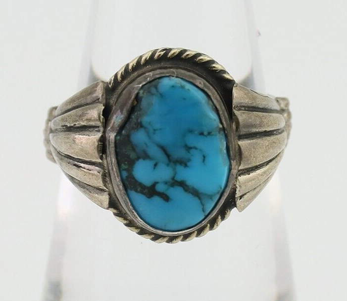 Navajo Ring 925 Silver Natural Turquoise Native American Artist C.80's Size 5.5