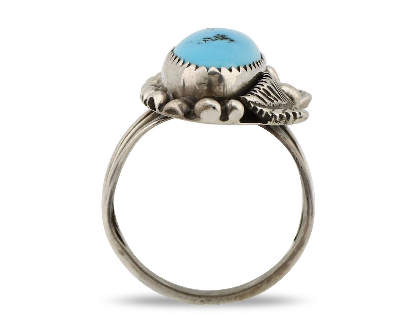 Navajo Ring 925 Silver Sleeping Beauty Turquoise Signed SC C.80's