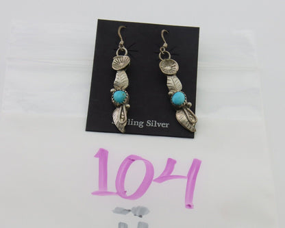 Navajo Dangle Earrings 925 Silver Natural Turquoise Native Artist C.80's
