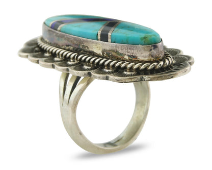 Vintage Navajo Ring 925 Sterling Silver Turquoise Signed M Begay Size 7.75