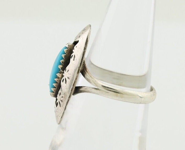 Navajo Ring 925 Silver Natural Blue Turquoise Signed IJC C.80's