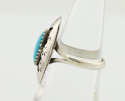 Navajo Ring 925 Silver Natural Blue Turquoise Signed IJC C.80's