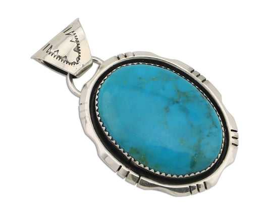 Navajo Pendant 925 Silver Blue Kingman Turquoise Native American Artist C.80's