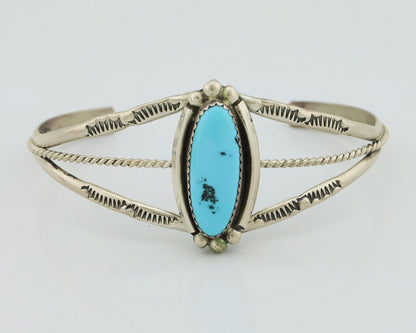 Navajo Bracelet 925 Silver Sleeping Beauty Turquoise Artist Signed SC C.80's