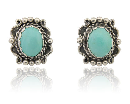 Navajo Dangle Earrings 925 Natural Turquoise Native Artist Signed VM C.80's