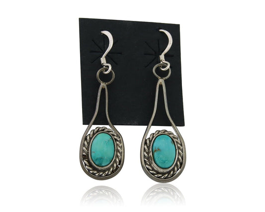 Navajo Dangle Earrings 925 Silver Natural Turquoise Native American Artist C.80s