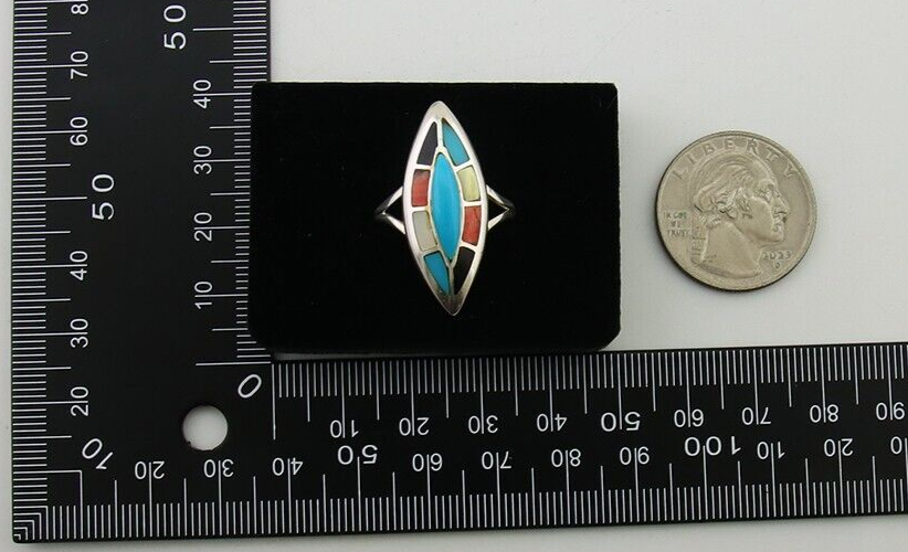 Navajo Ring 925 Silver Turquoise Shell Onyx Spiney Oyster Native Artist C80's