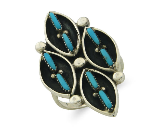 Vintage Zuni Ring 925 Sterling Authentic Natural Turquoise Native Artist Sz 9.25