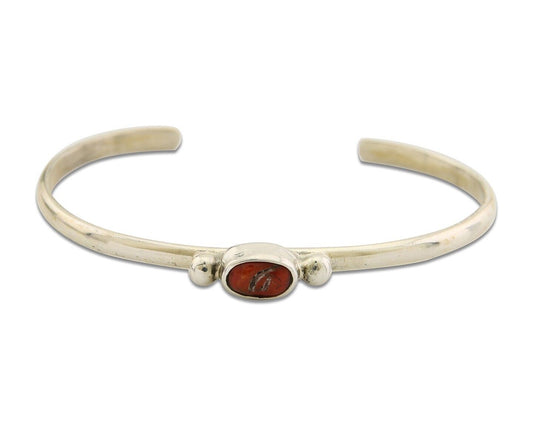 Navajo Bracelet .925 Silver Mediterranean Red Coral Cuff Native Artist C.80's