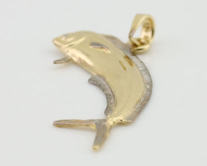 Men 14k Solid Gold Mahi Mahi Dorado Fish Pendant Medium Size 1/2 in x 1 1/2 in