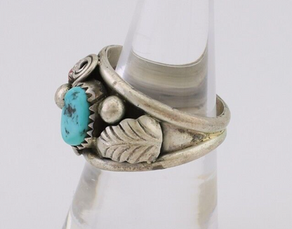 Navajo Ring 925 Silver Natural Coral Turquoise Natural American Artist C.80's