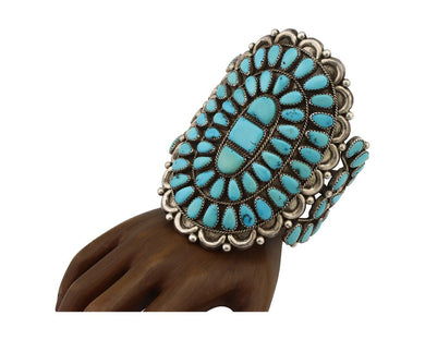 Navajo Bracelet 925 Silver Sleeping Beauty Turquoise Artist J&E WILSON C.80's