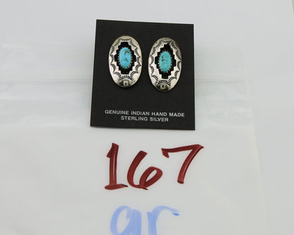 Navajo Dangle Earrings 925 Silver Natural Blue Turquoise Artist Signed P C.80's