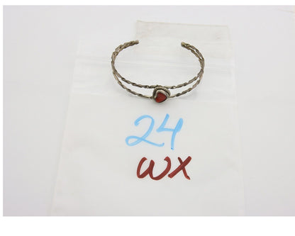 Navajo Bracelet .925 Silver Mediterranean Red Coral Cuff Native Artist C.80's