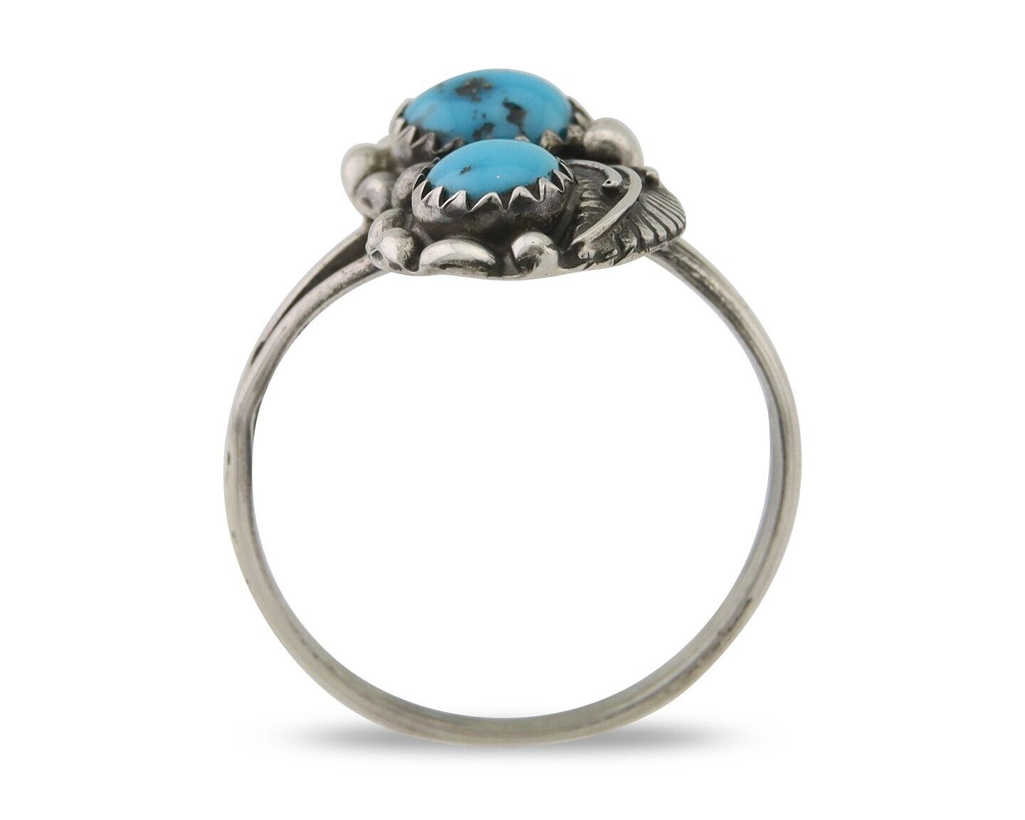 Navajo Ring 925 Silver Natural Blue Turquoise Artist Signed SC C.80's Size 8.75