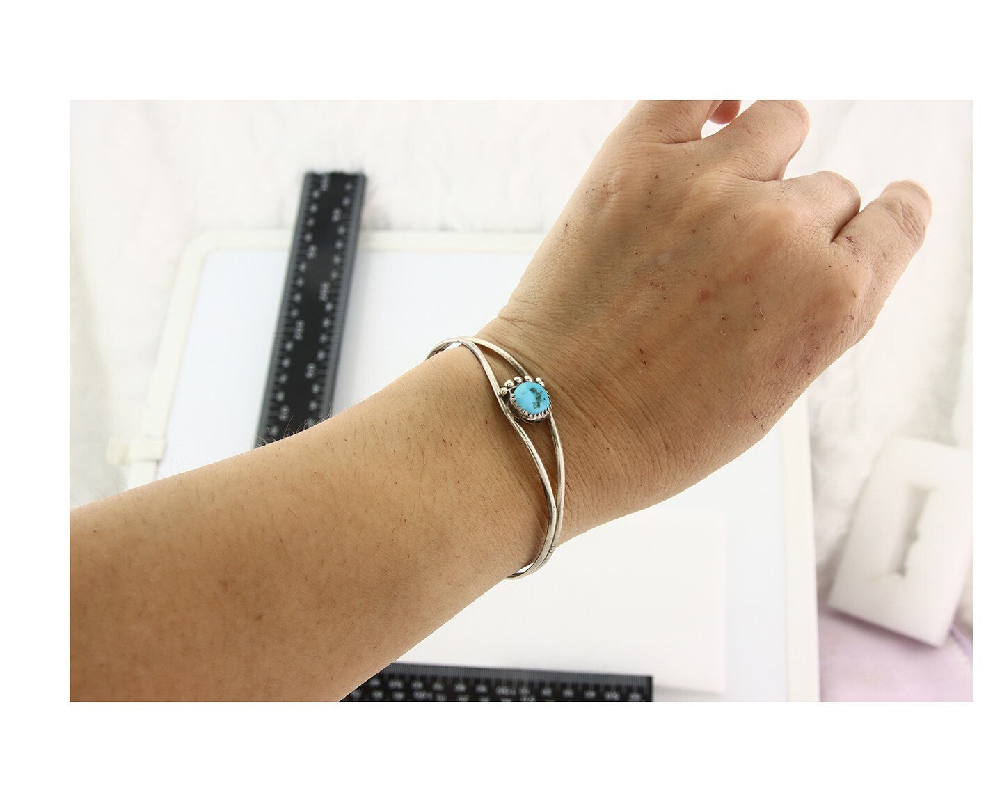 Vintage Navajo Bracelet 925 Silver Blue Turquoise Handmade Signed P