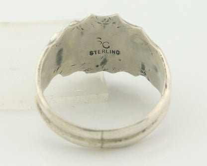 Men Navajo Ring 925 Sterling Natural Coral & Turquoise Signed SC C.80's Sz 11.75