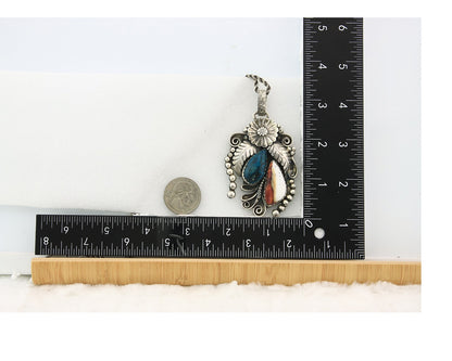 Navajo Necklace Sterling Silver Turquosie & Oyster Authentic Signed Gomez