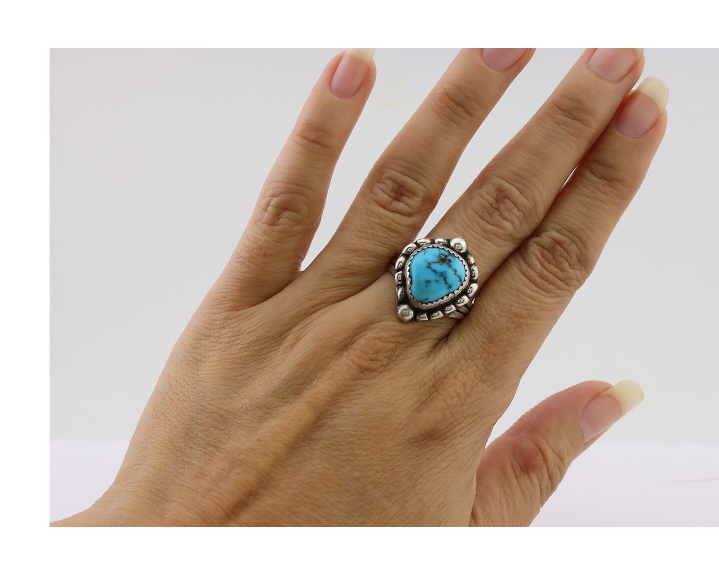 Navajo Ring 925 Silver Sleeping Beauty Turquoise Artist Signed SC C.80's