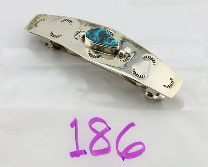 Women's Navajo Hair Clip Barrette 925 Silver Natural Turquoise Native Artist C80