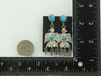 Navajo Bird Earrings Sterling Silver Natural Turquoise Signed J