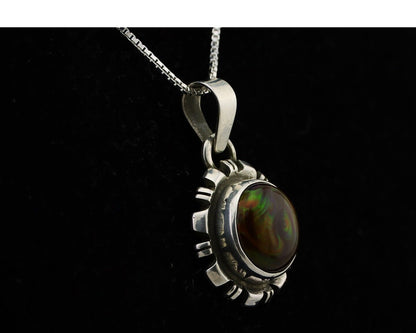 Navajo Handmade Necklace 925 Silver Fire Opal Artist Signed Sunburst C.80's