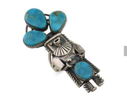 Navajo Kachina Ring 925 Silver Turquoise Artist Signed Broken Arrow C.80's