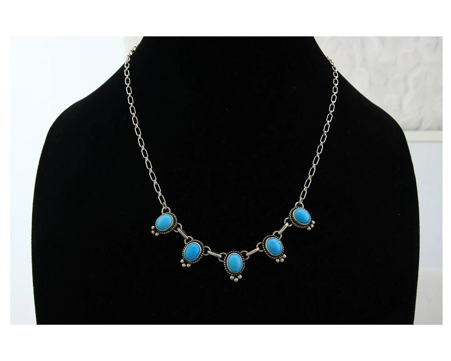 Navajo Necklace Earring Set Sterling Silver Turquoise Vintage Signed Dine ALV