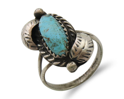 Navajo Ring 925 Silver Natural Blue Turquoise Native American Artist C.80's