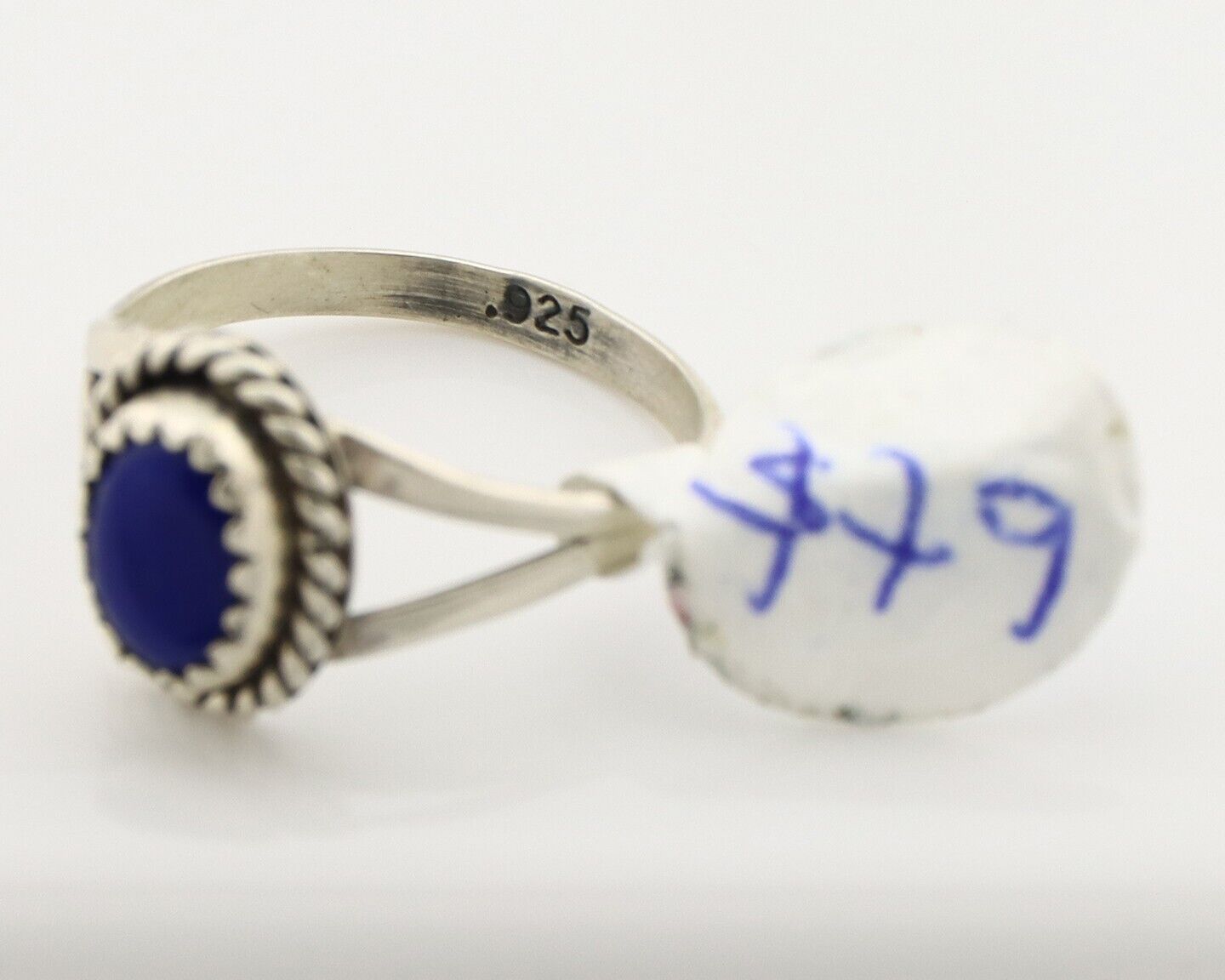 Navajo Ring 925 Silver Lapis Hand Stamped Native American Artist C.80's