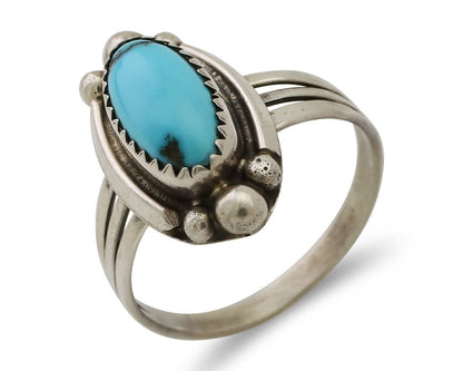 Navajo Ring 925 Silver Sleeping Beauty Turquoise Artist Signed SC C.80's