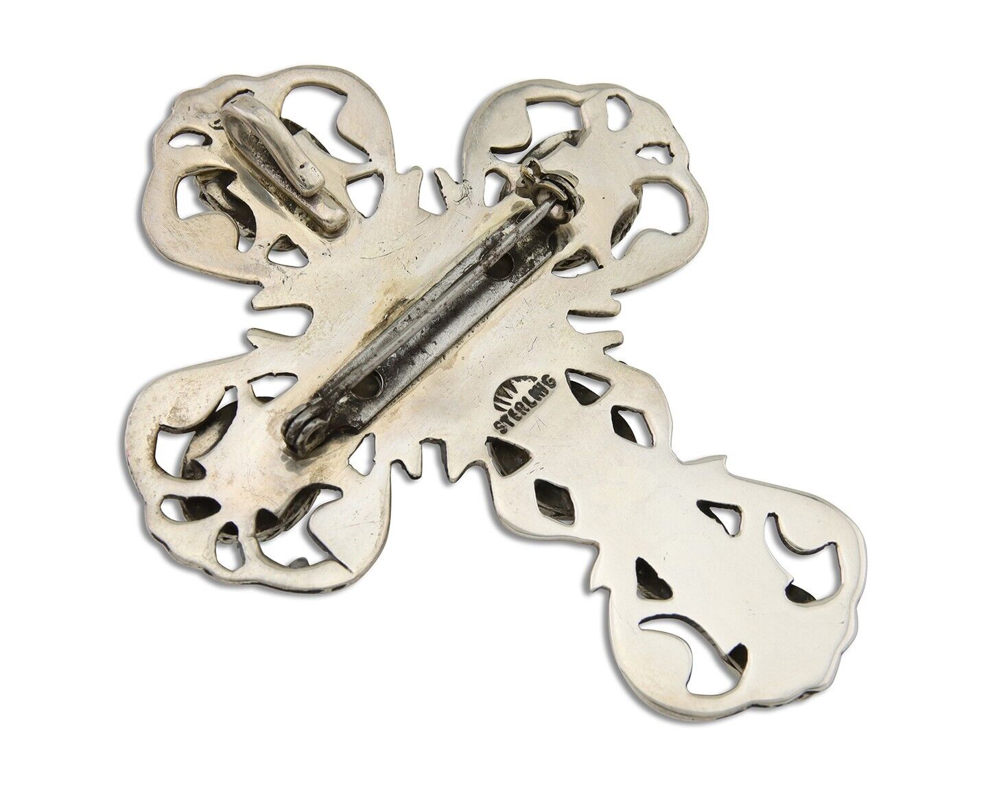 Navajo Pin Pendant 925 Silver Natural Spiderweb Turquoise Artist Signed Sun Set