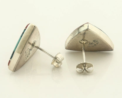 Navajo Earrings 925 Sterling Silver Natural Gemstones Signed Marie Tsosie C.80's