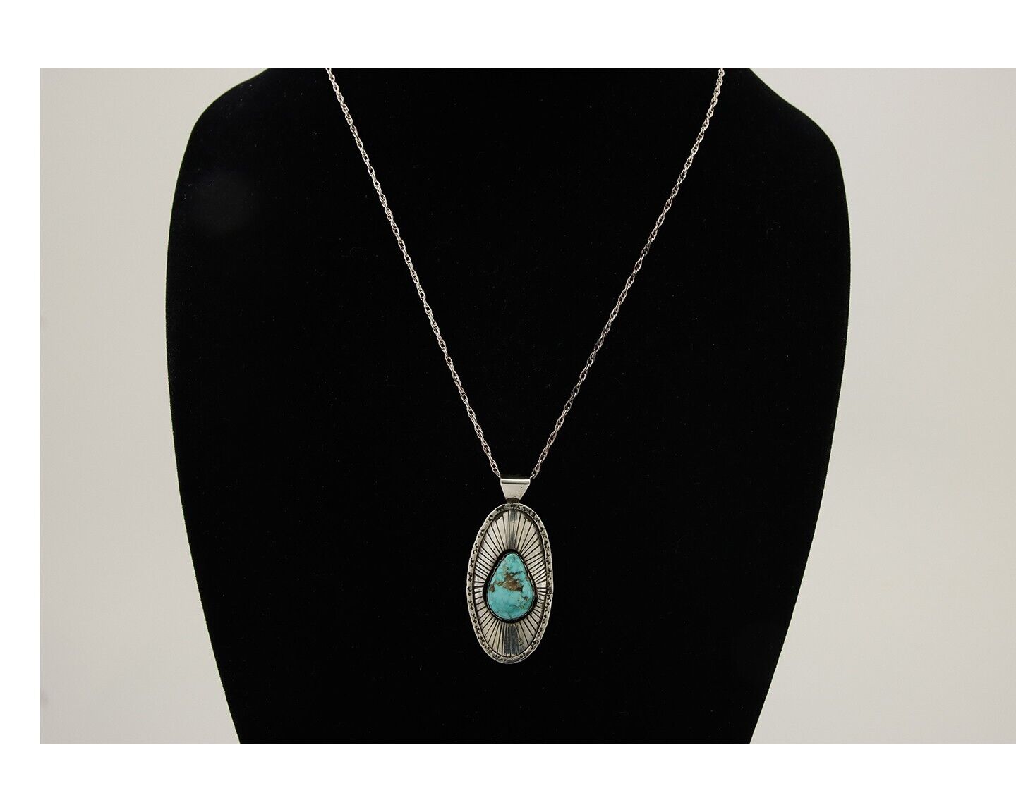 Navajo Necklace 925 Silver Natural Blue Turquoise Native American Artist C.80's