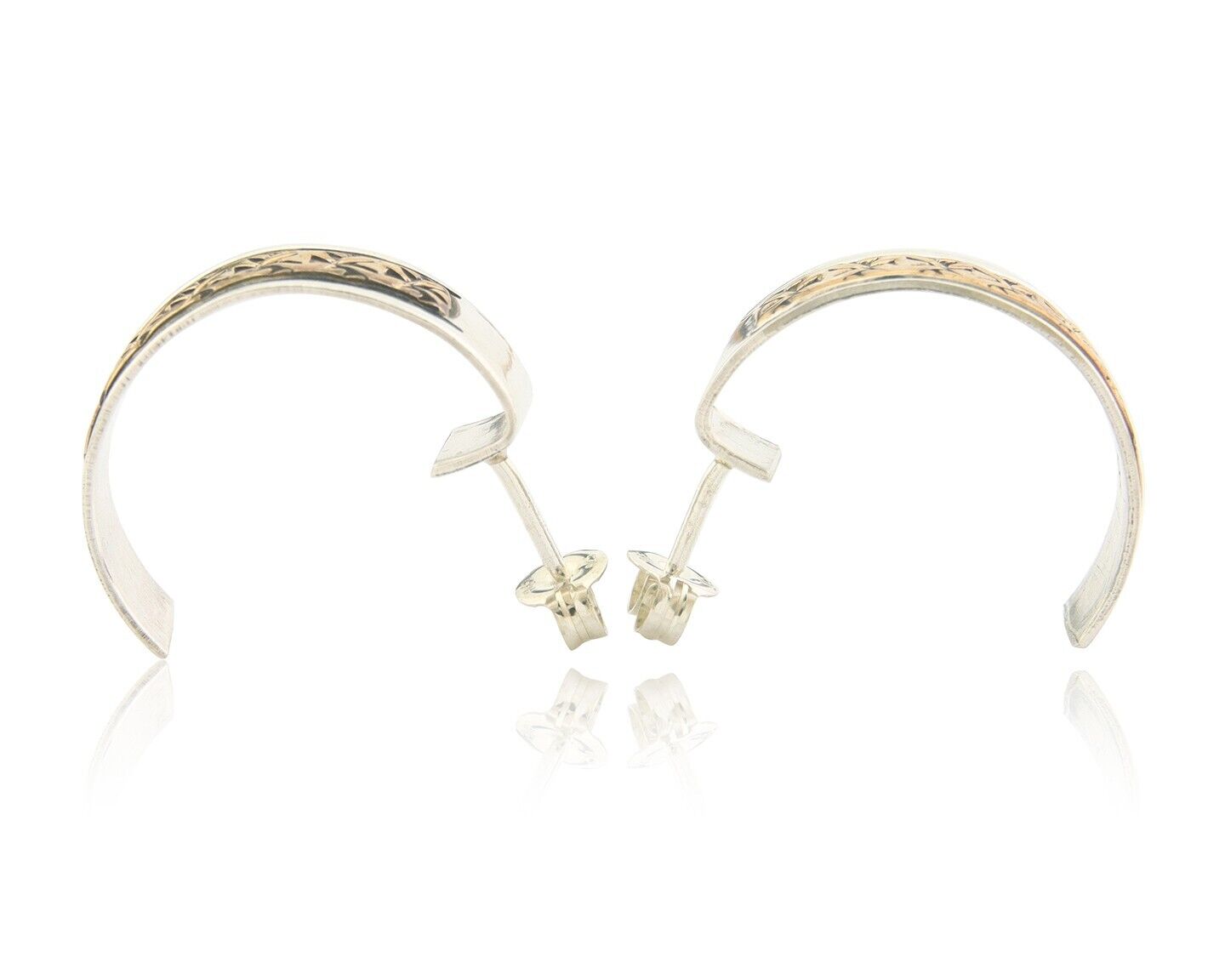 Navajo Hoop Earrings 925 Silver & Gold Artist Signed Randall Endito C.80's