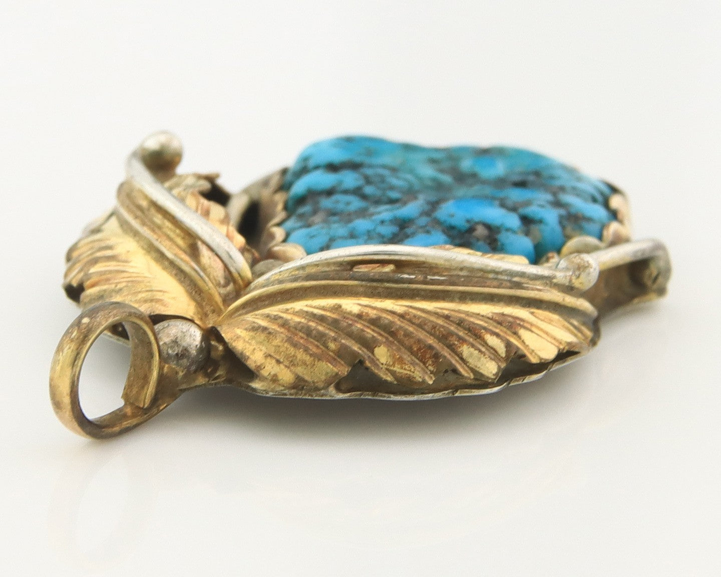 Navajo Pendant Sterling Silver & Gold Natural Blue Turquoise Authentic Native
