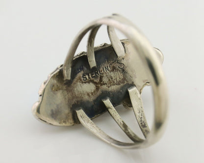 Navajo Ring 925 Silver Kingman Turquoise Artist Signed SC Size 8.0 C.80's