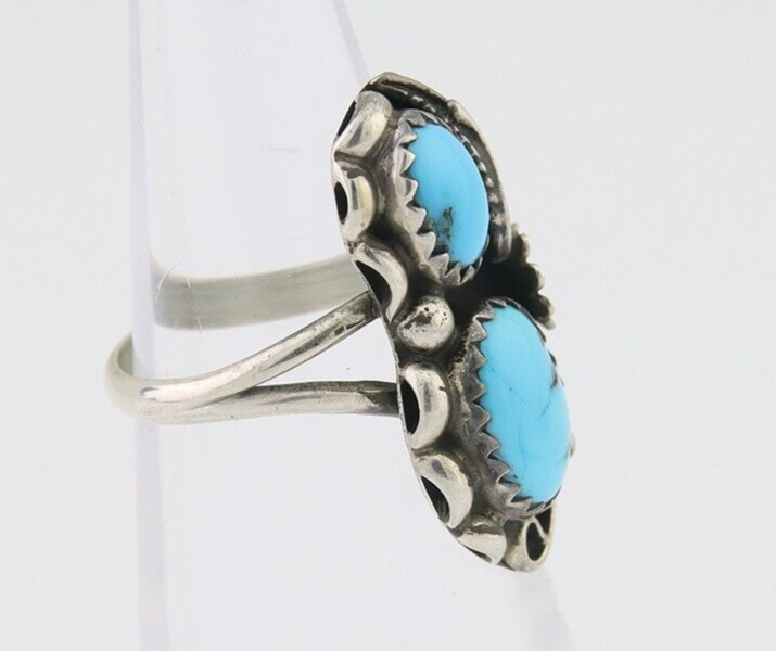 Navajo Ring 925 Silver Natural Blue Turquoise Artist Signed SC C.80's Size 3.75