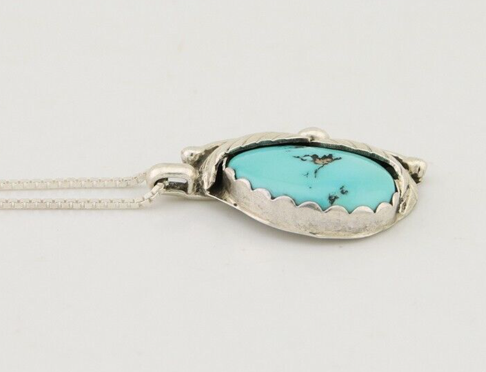 Navajo Necklace 925 Silver Natural Blue Turquoise Artist Signed D Zachary C.80's