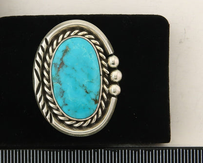 Navajo Ring 925 Sterling Natural Blue Turquoise Signed Ben S C.80's Size 6.5