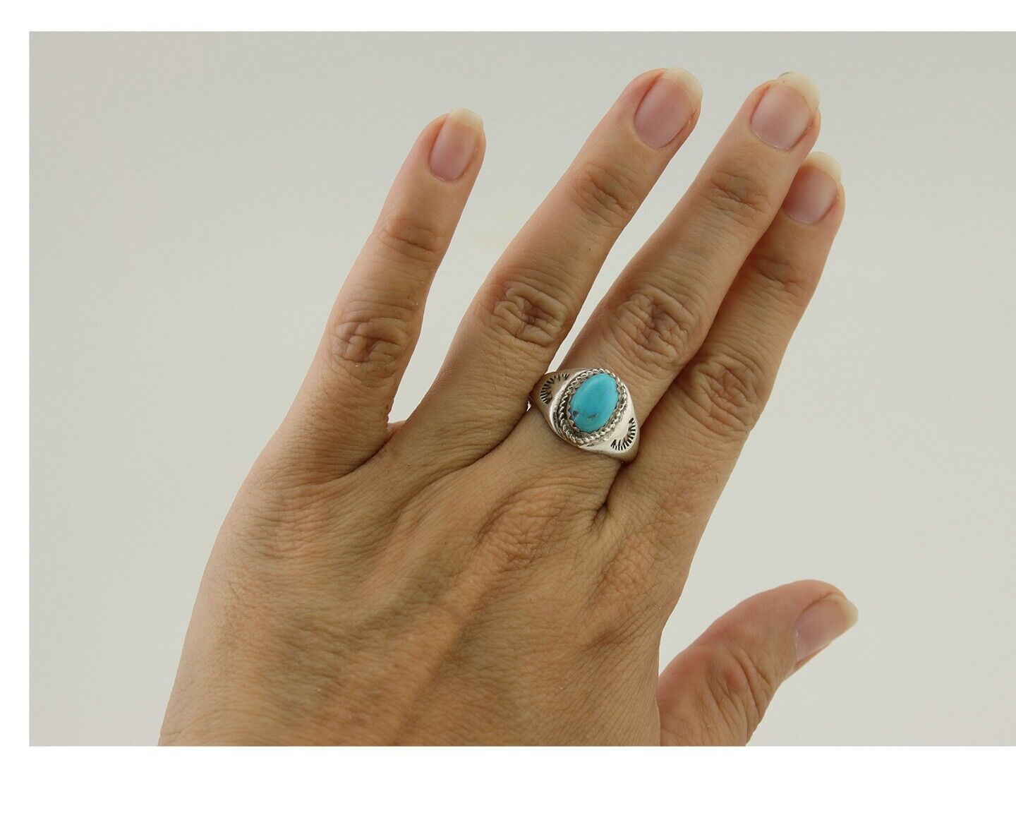 Navajo Ring 925 Silver Natural Blue Turquoise Native Artist C.80's